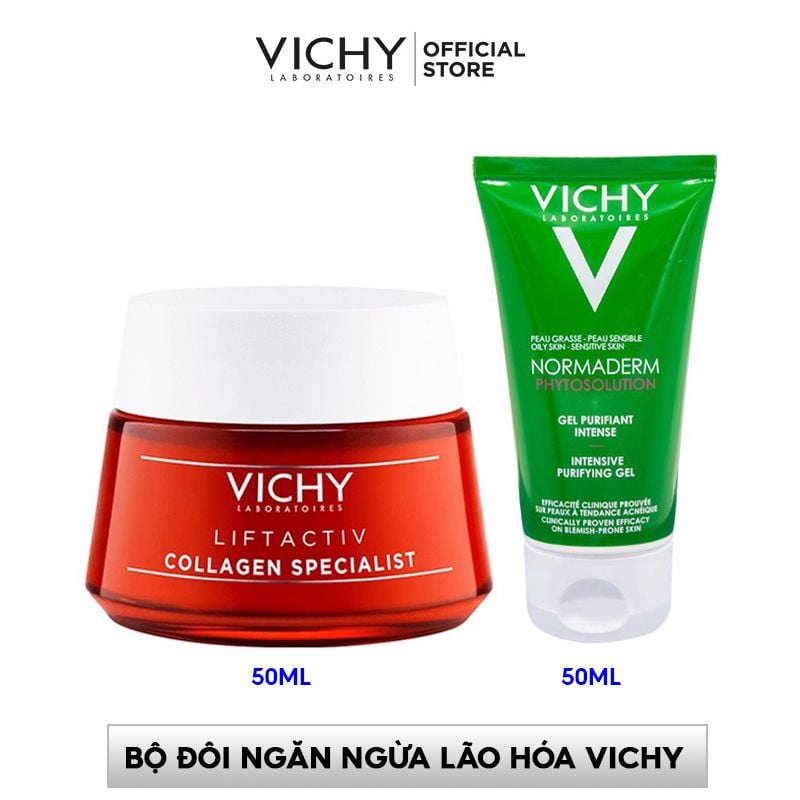 [2 Items] Bộ Đôi Ngăn Ngừa Lão Hóa Vichy Liftactiv Collagen Specialist Và Normaderm Phytosolution Intensive Purifying Gel