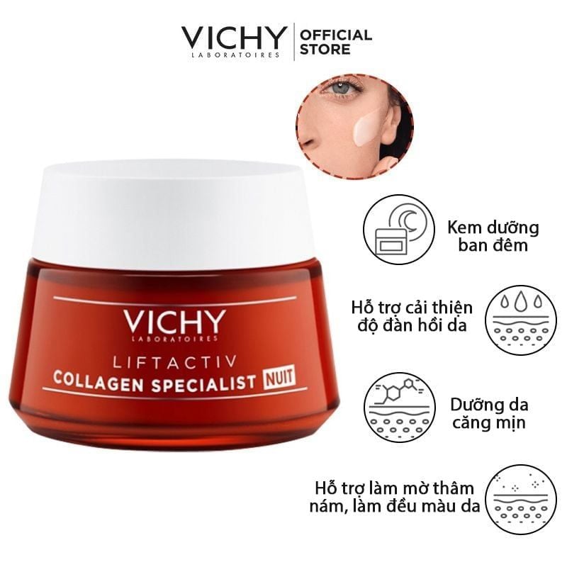 Kem Dưỡng Hỗ Trợ Sáng Da, Mờ Thâm Nám Ban Đêm Vichy Liftactiv Collagen Specialist Night 50ml