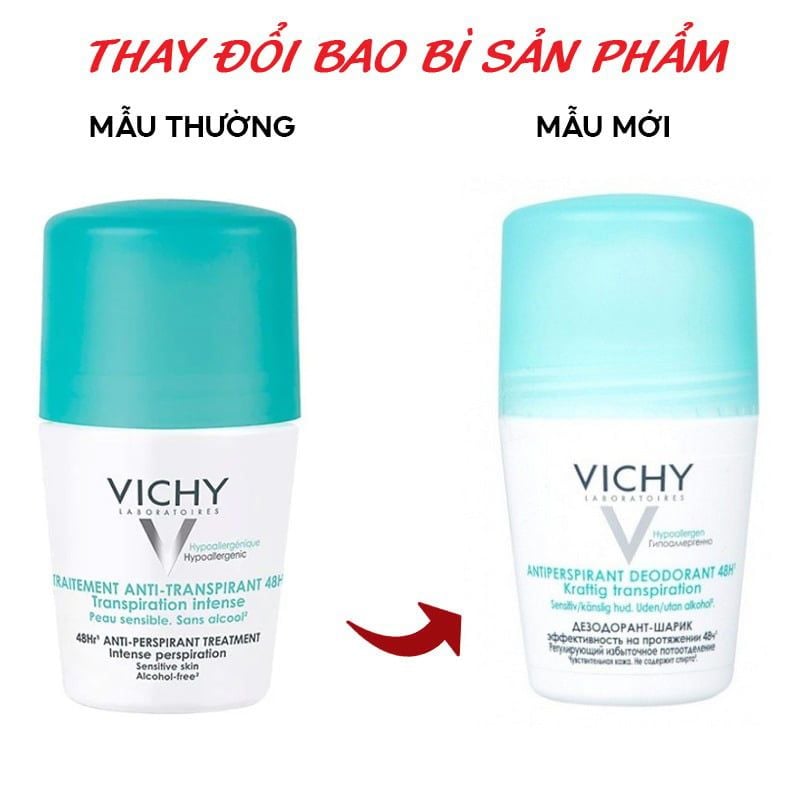 Lăn Khử Mùi Mồ Hôi Dưới Cánh Tay, Giữ Khô Thoáng Suốt 48h Cho Da Nhạy Cảm Vichy Traitement Anti – Transpirant 48h 50ml (Che tên sản phẩm khi giao hàng)