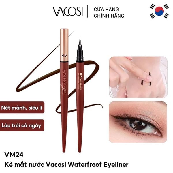 Bút Kẻ Mắt Nước Nét Mảnh, Siêu Lì, Lâu Trôi Vacosi Natural Studio Water Proof Eye Liner - VM24