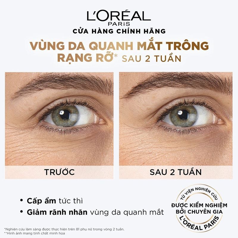 Serum L'oreal Tinh Chất Dưỡng Mắt Giảm Bọng Mắt, Mờ Quầng Thâm & Làm Đầy Rãnh Nhăn L'oreal Paris Revitalift Hyaluronic Acid Eye Serum 20ml