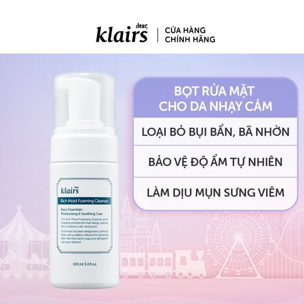 Sữa Rửa Mặt Tạo Bọt Dưỡng Ẩm, Dịu Nhẹ Klairs Rich Moist Foaming Cleanser 100ml