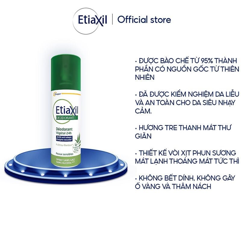 Xịt Khử Mùi Hàng Ngày Chiết Xuất Nha Đam Etiaxil Deodorant Vegetal 24H Spray Sans Gaz 100ml