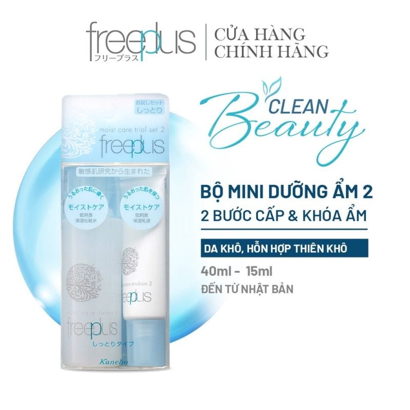 [2 Items] Bộ Dưỡng Ẩm Dịu Nhẹ Freeplus Moist Care Trial Set 2 (Lotion 40ml + Emulsion 15ml)