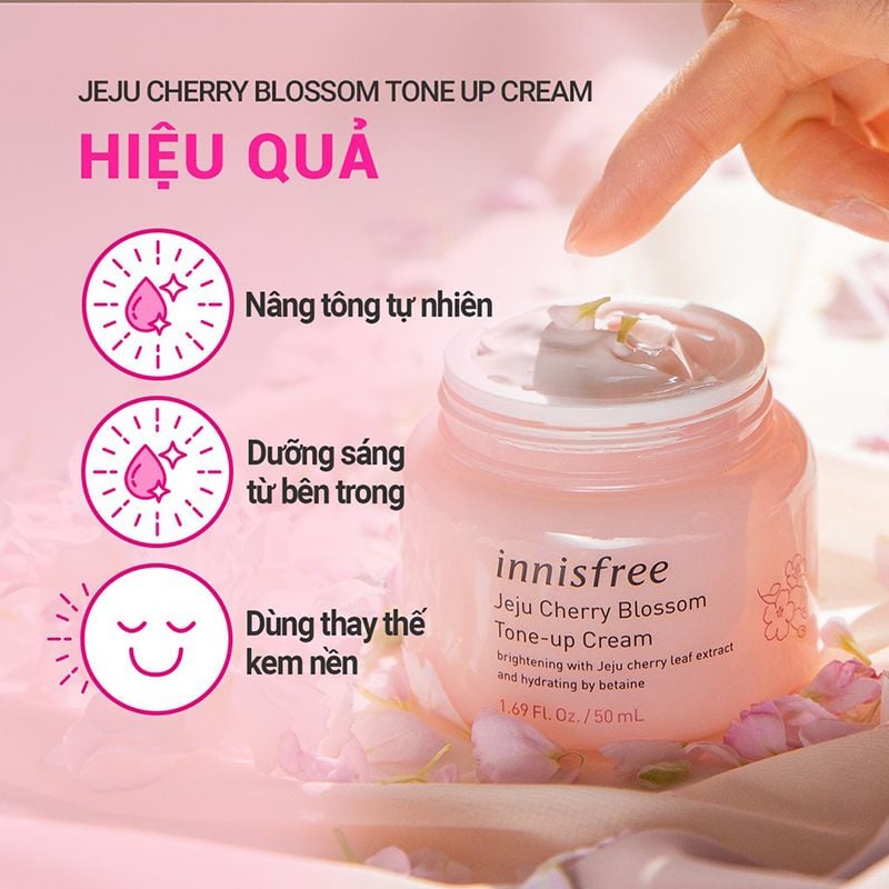 Kem Dưỡng Innisfree Nâng Tone Hỗ Trợ Dưỡng Da Sáng Mịn Jeju Cherry Blossom Tone-up Cream 50ml