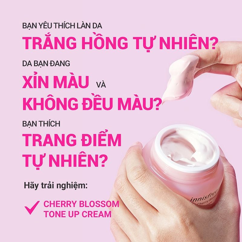 Kem Dưỡng Nâng Tone Hỗ Trợ Dưỡng Da Sáng Mịn Innisfree Jeju Cherry Blossom Tone-up Cream 50ml