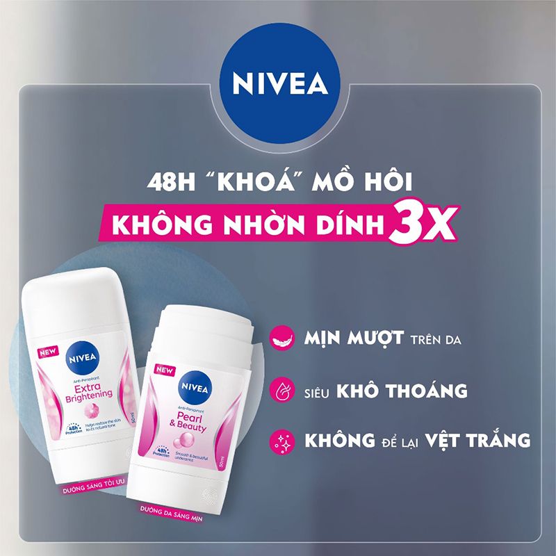 Sáp Ngăn Mùi Ngọc Trai Nivea Extra Brightening 48h Anti-Perspirant Deodorant