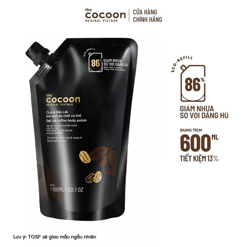 [Túi 600ml] Tẩy Da Chết Body Làm Đều Màu Da Và Dưỡng Mịn Da Chiết Xuất Cà Phê Dak Lak Cocoon Dak Lak Coffee Body Polish