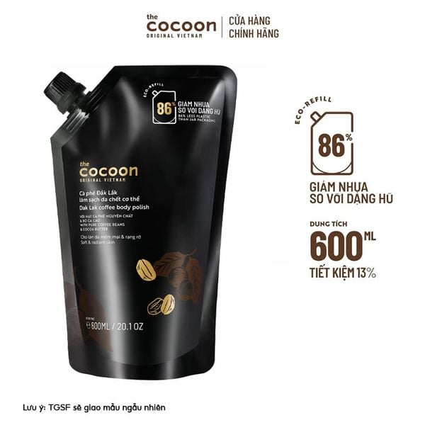  [Túi 600ml] Tẩy Da Chết Body Cocoon Làm Đều Màu Da Và Dưỡng Mịn Da Chiết Xuất Cà Phê Dak Lak Coffee Body Polish 