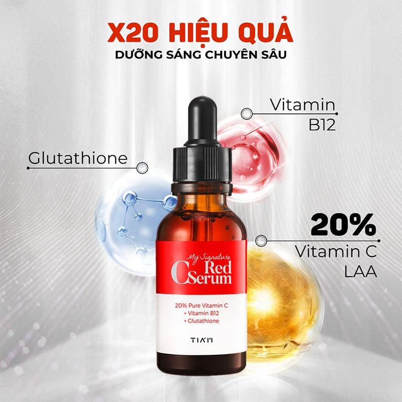 Serum Tiam Tinh Chất Vitamin C Hỗ Trợ Dưỡng Trắng, Mờ Thâm Tiam Red C Serum 30ml (date 8/2024)