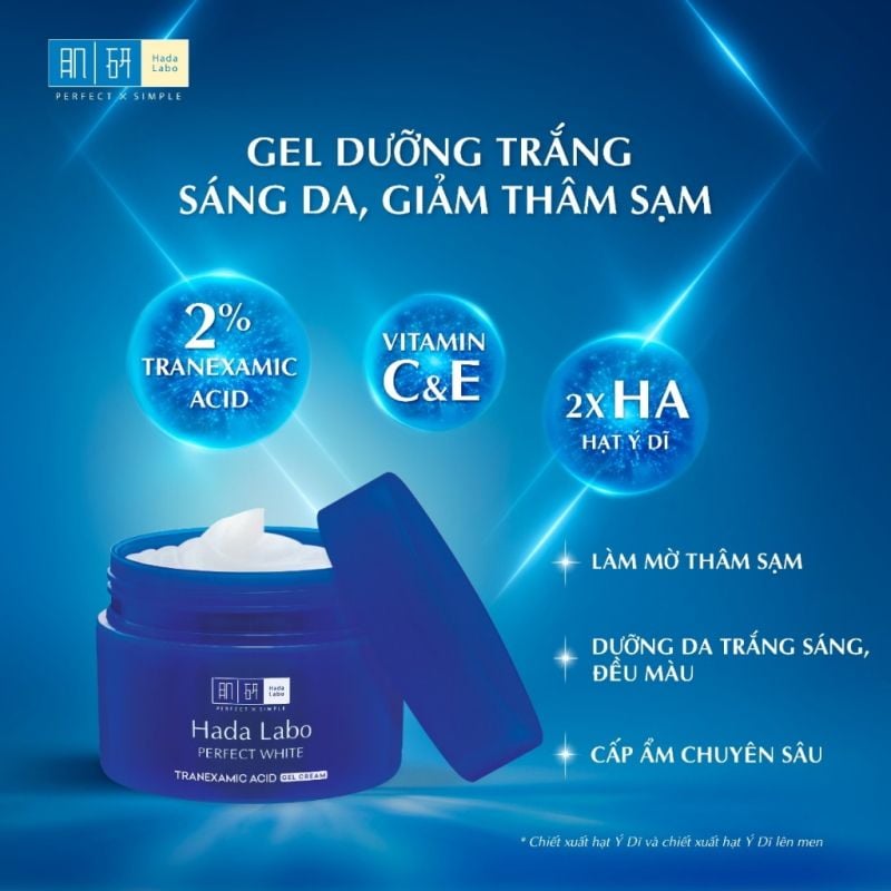 Gel Dưỡng Làm Trắng Da, Giảm Thâm Nám Hada Labo Perfect White Tranexamic Acid Gel Cream 50g