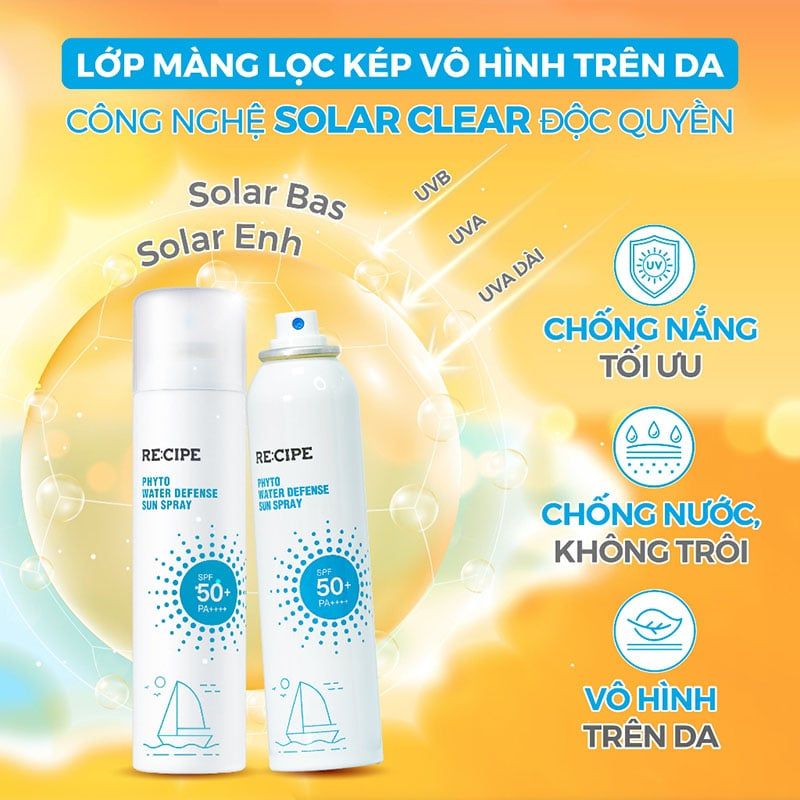 Xịt Chống Nắng Bảo Vệ Da, Dưỡng Ẩm Recipe Phyto Water Defense Sun Spray SPF50+ PA++++