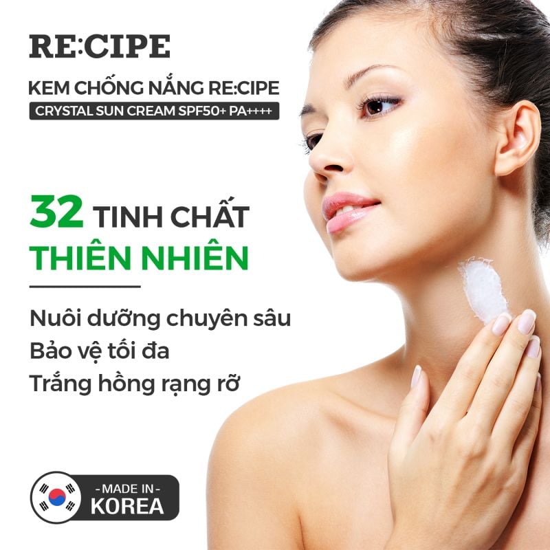 Kem Chống Nắng Nâng Tone, Ngăn Ngừa Lão Hóa Re:cipe Crystal Sun Cream SPF50+/PA++++ 50ml