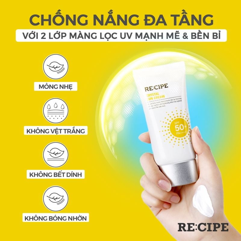 Kem Chống Nắng Re:cipe Nâng Tone Crystal Sun Cream SPF50+/PA++++ 50ml