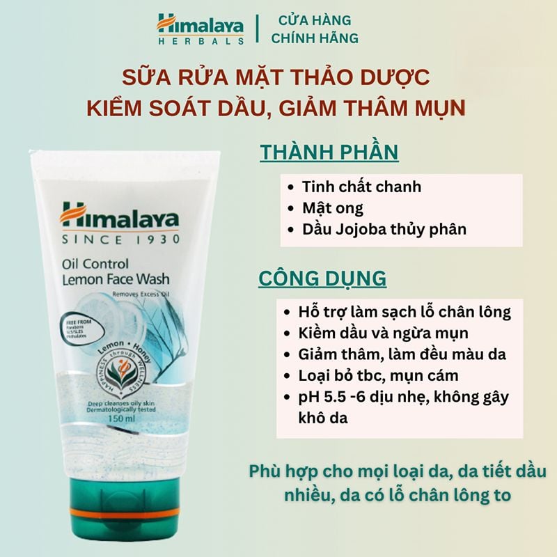 Sữa Rửa Mặt Chiết Xuất Chanh Himalaya Kiểm Soát Dầu Himalaya Oil Control Lemon Face Wash 150ml