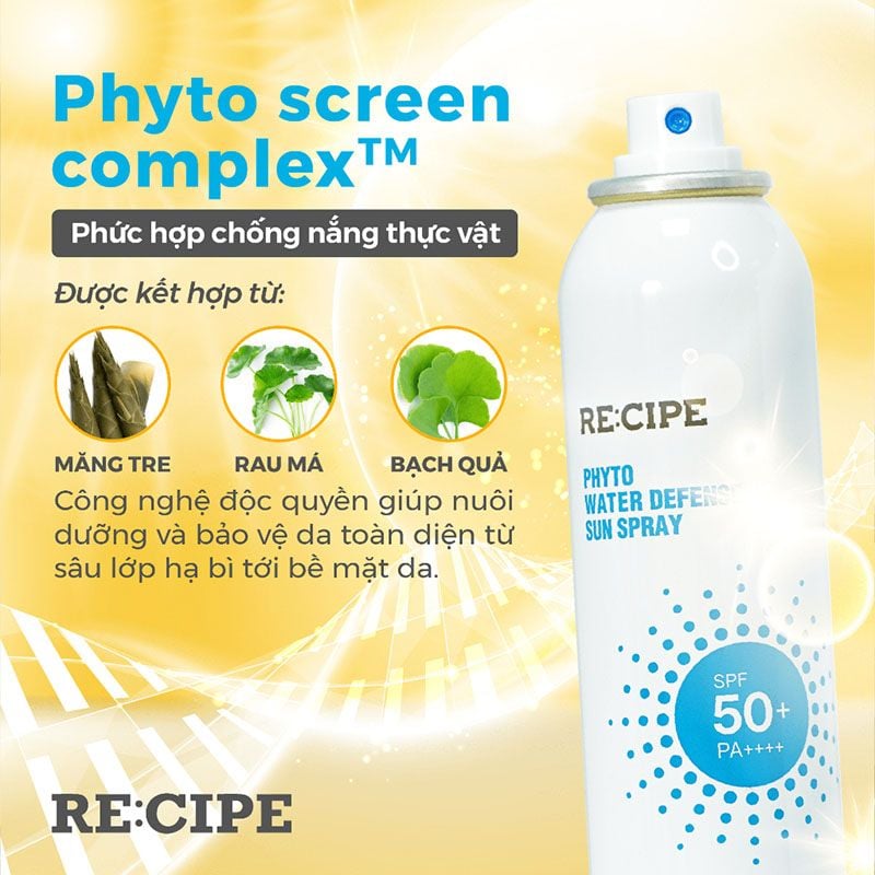 Xịt Chống Nắng Bảo Vệ Da, Dưỡng Ẩm Recipe Phyto Water Defense Sun Spray SPF50+ PA++++