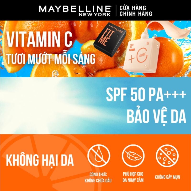 Kem Nền Tươi Mướt, Chống Nắng Bảo Vệ Da Maybelline New York Fit Me Fresh Tint SPF50/PA+++