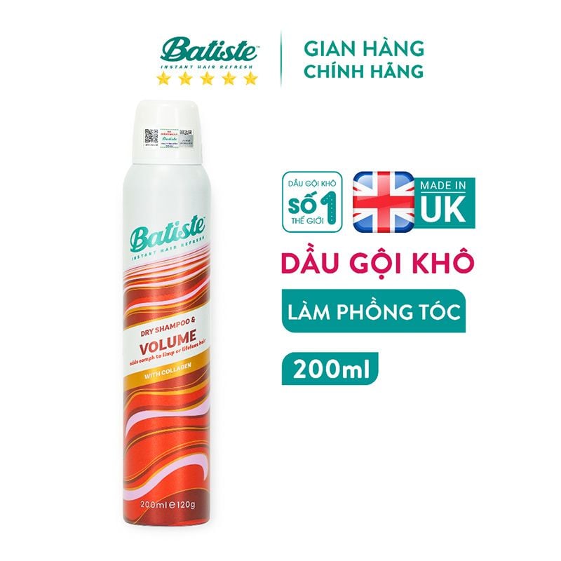 Dầu Gội Khô Batiste Giúp Làm Sạch, Tóc Bồng Bềnh Dry Shampoo 200ml