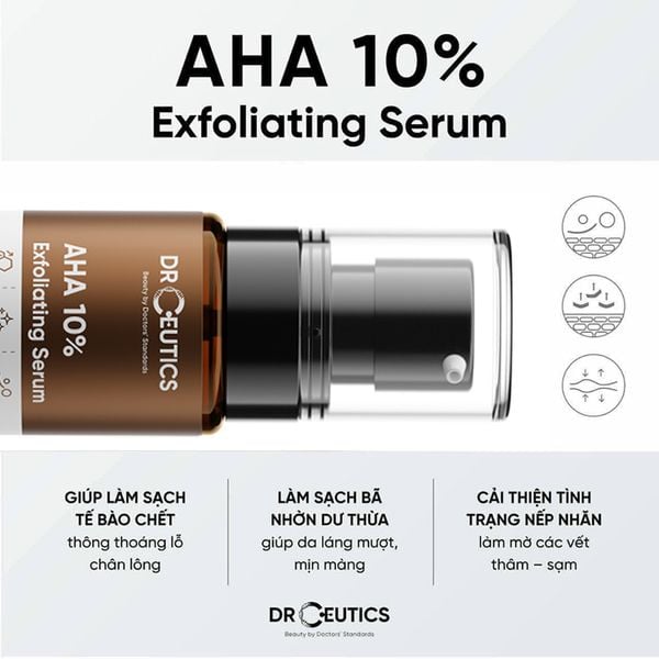  Serum DrCeutics Loại Bỏ Tế Bào Chết, Làm Sáng Da, Ngăn Ngừa Lão Hóa DrCeutics AHA 10% Exfoliating Serum 30g 