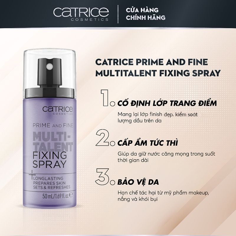 Xịt Khóa Nền Catrice Kiềm Dầu, Giữ Ẩm, Căng Bóng, Lâu Trôi Catrice Fixing Spray 50ml