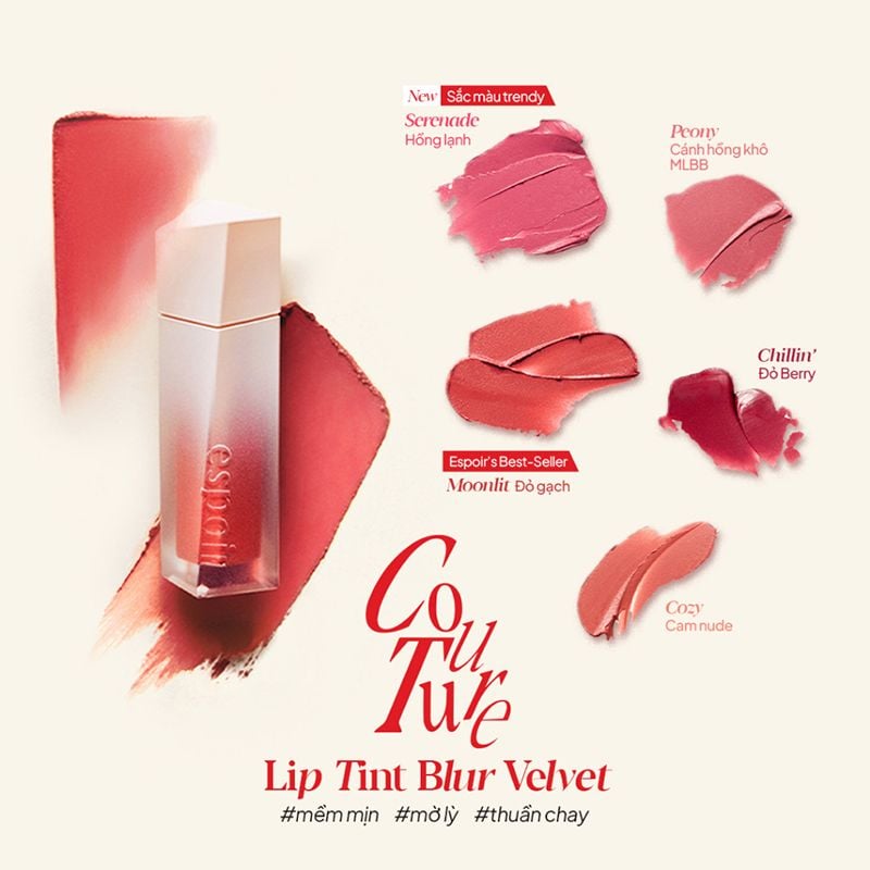 Son Kem Lì Thuần Chay Espoir Couture Lip Tint Blur Velvet #05 Serenade 5.5g