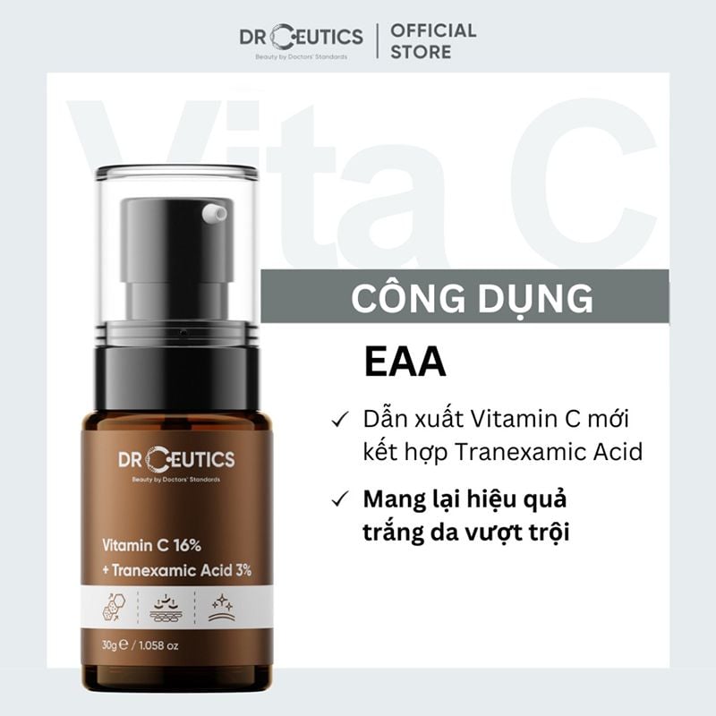 Serum DrCeutics Tinh Chất Sáng Da, Làm Đều Màu Da, Giảm Nếp Nhăn DrCeutics Vitamin C 16% + Tranexamic acid 3% 30g