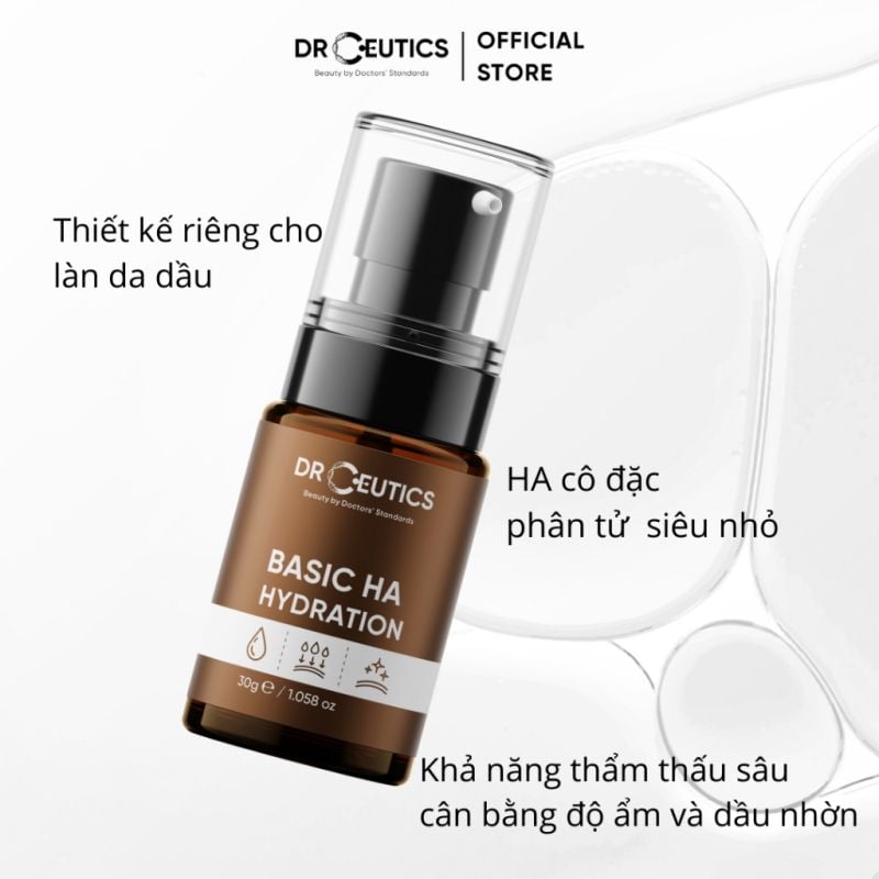 Serum DrCeutics Cấp Ẩm, Cân Bằng Dầu Nhờn DrCeutics Basic HA Hydration 30g