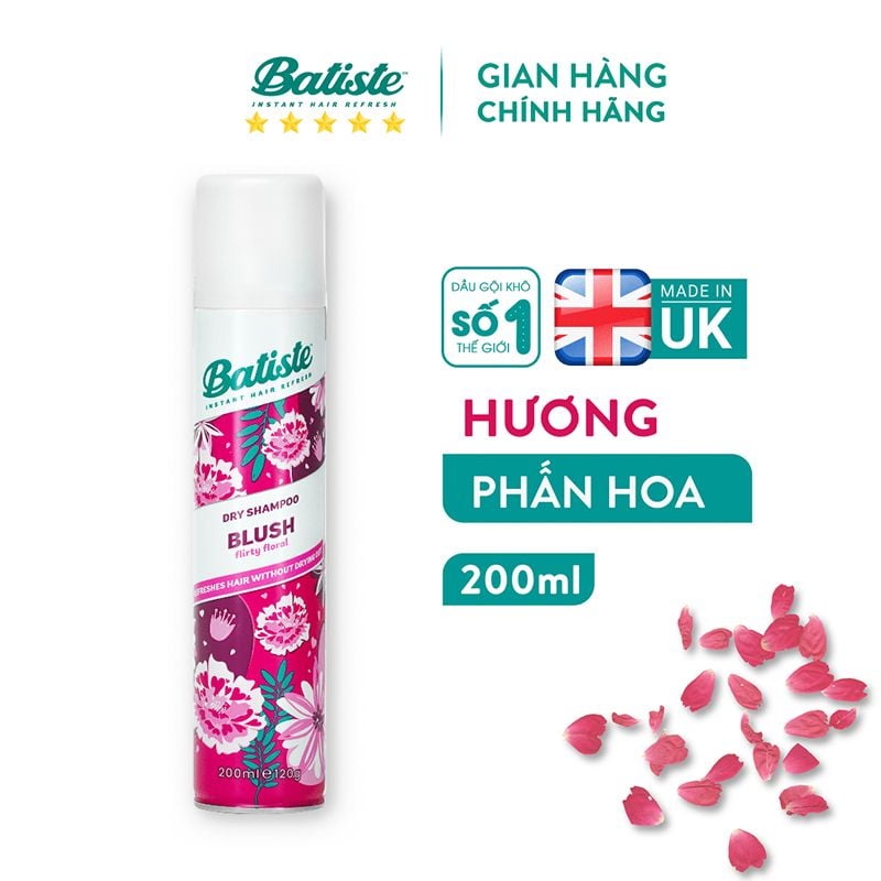 Dầu Gội Khô Batiste Giúp Làm Sạch, Tóc Bồng Bềnh Dry Shampoo 200ml