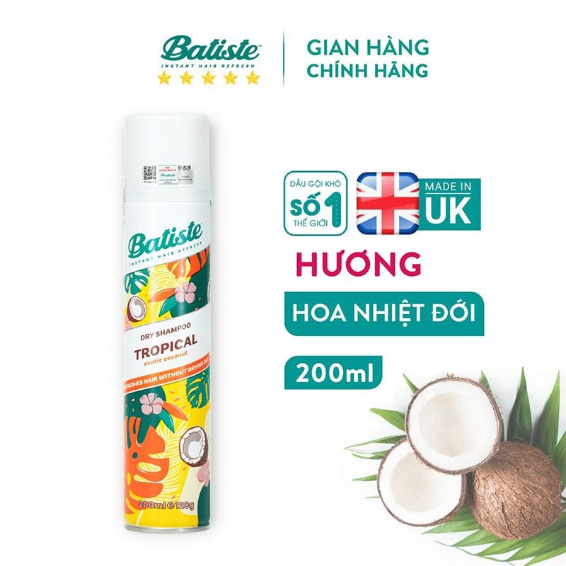 Dầu Gội Khô Batiste Giúp Làm Sạch, Tóc Bồng Bềnh Dry Shampoo 200ml