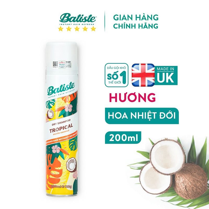 Dầu Gội Khô Giúp Làm Sạch, Tóc Bồng Bềnh Batiste Dry Shampoo 200ml