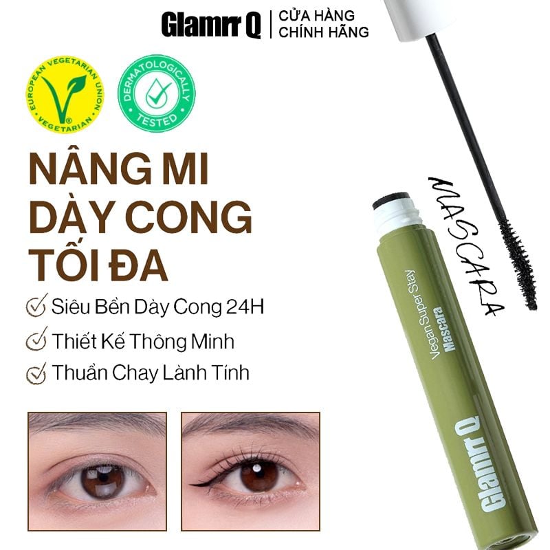 Mascara Làm Cong Và Dài Mi, Lâu Trôi, Thuần Chay Glamrr Q Vegan Super Stay Mascara 7g #Black Coffee