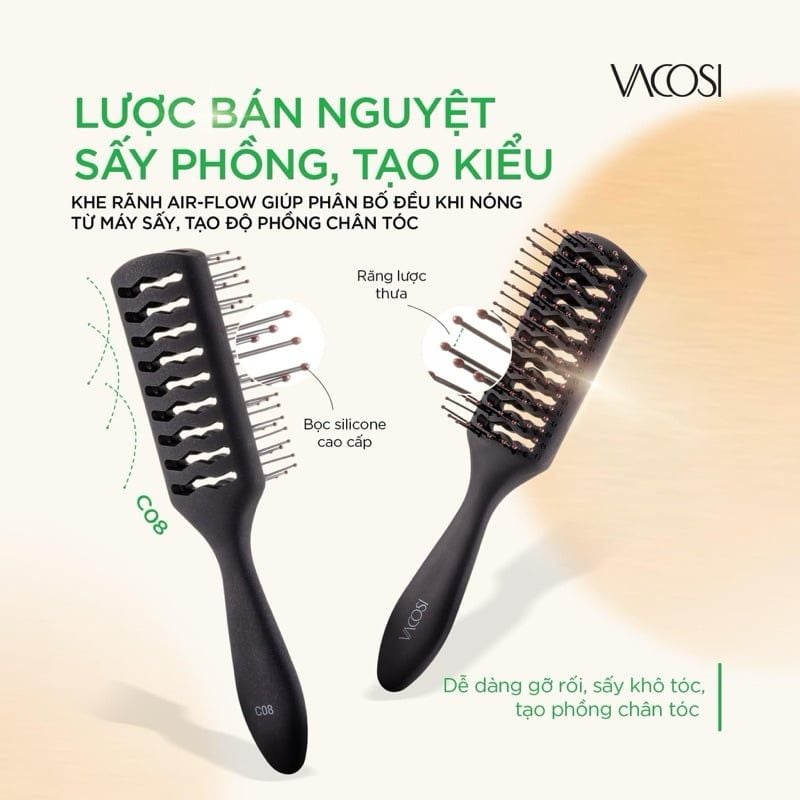 Lược Chải Tóc Gỡ Rối, Tạo Kiểu Và Phồng Tóc Vacosi For All Hair Types Styling Hairbrush