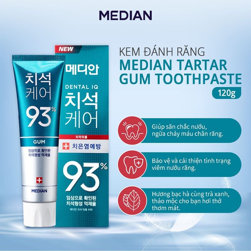 [4 MÀU] Kem Đánh Răng Giúp Trắng Răng, Giảm Ố, Loại Bỏ Mùi Hôi Median Dental IQ 93% Toothpaste 120g