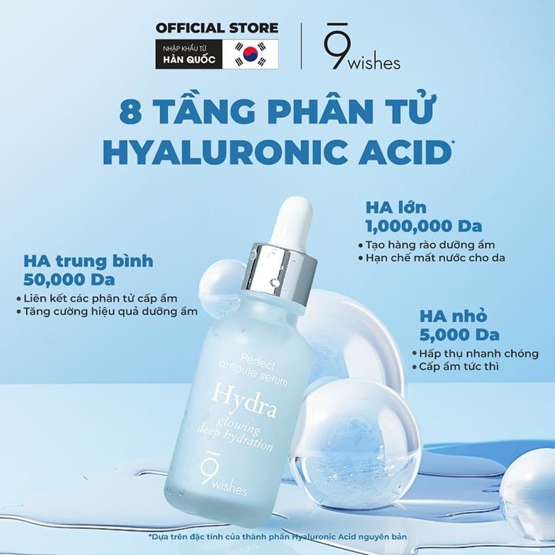 Serum 9 Wishes Tinh Chất Dưỡng Ẩm, Cấp Nước, Căng Mịn Da 9 Wishes Hydra Glowing Deep Hydration Ampule Serum