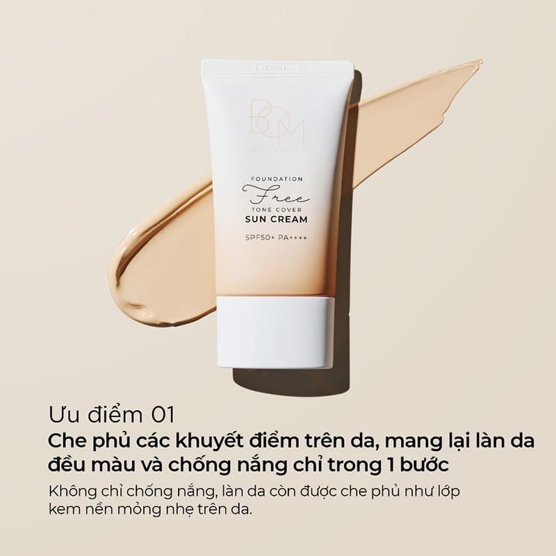 Kem Chống Nắng B.O.M Che Khuyết Điểm Foundation Free Tone Cover Sun Cream SPF50+ PA++++ 50g