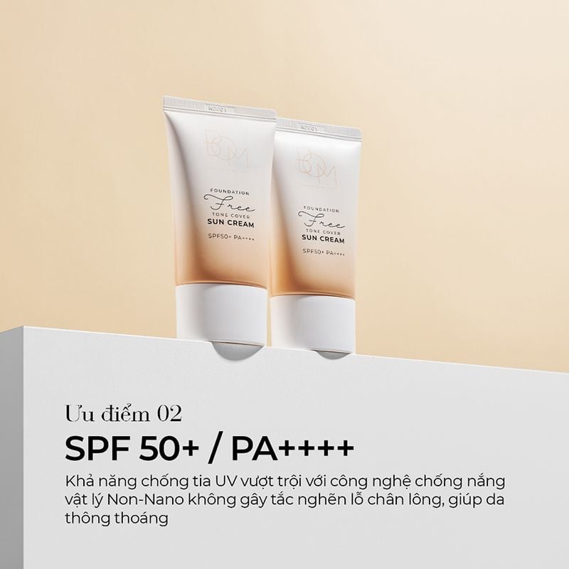 Kem Chống Nắng B.O.M Che Khuyết Điểm Foundation Free Tone Cover Sun Cream SPF50+ PA++++ 50g