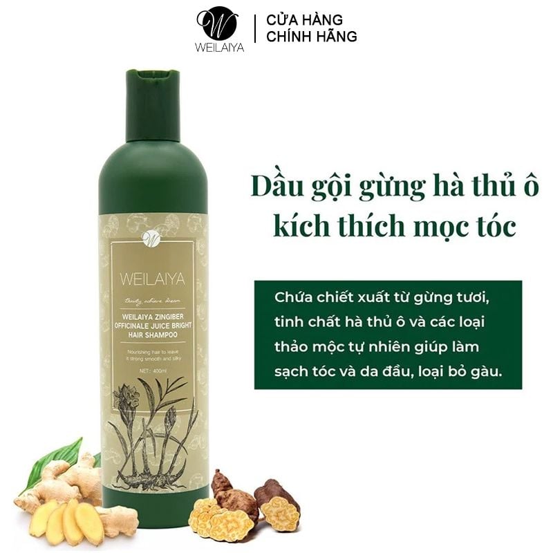 Dầu Gội Chiết Xuất Thảo Dược, Gừng Trắng, Hà Thủ Ô Trắng Hỗ Trợ Mọc Tóc Nhanh, Nuôi Dưỡng Tóc Weilaiya Shampoo 400ml