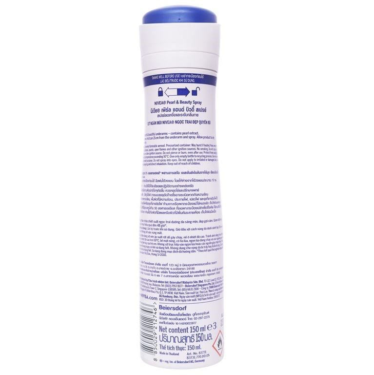 Xịt Ngăn Mùi Nivea Ngọc Trai Anti-Perspirant Spray Pearl & Beauty 150ml