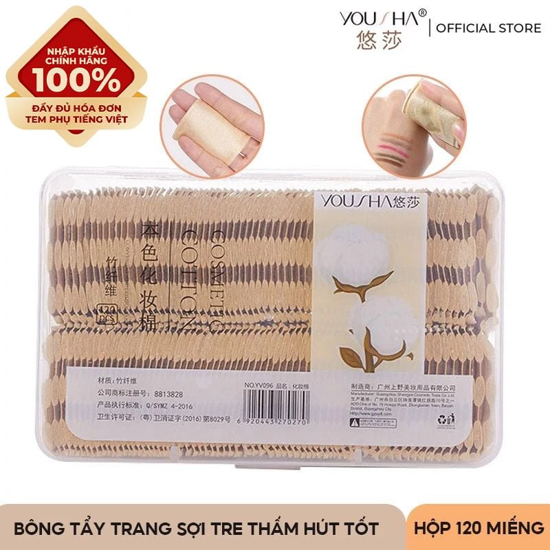 [NHẬP KHẨU][Hộp 120 Miếng] Bông Tẩy Trang Sợi Tre Yousha 3 Lớp Thấm Hút Tốt YV096