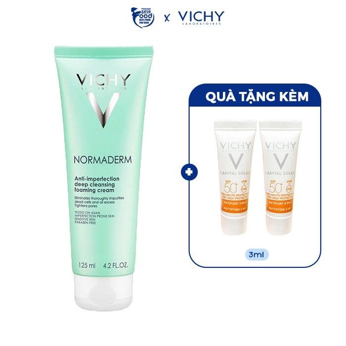 [2 Items] Bộ Đôi Làm Sạch Da, Chống Nắng Vichy Normaderm Anti-imperfection Deep Cleansing Foaming Cream Và Vichy Capital Soleil Mattifying 3-In-1 SPF50+