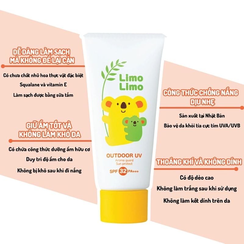 Kem Chống Nắng Meishoku Dành Cho Mẹ Và Bé Limo Limo Outdoor UV SPF32/PA++++ 50g