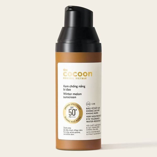  Kem Chống Nắng Cocoon Bí Đao Quang Phổ Rộng Dành Cho Da Dầu, Nhạy Cảm Winter Melon Sunscreen SPF50+ PA++++ 50ml 