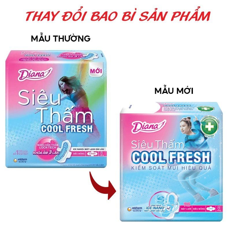 Băng Vệ Sinh Diana Siêu Thấm Cool Fresh Có Cánh - 8 Miếng