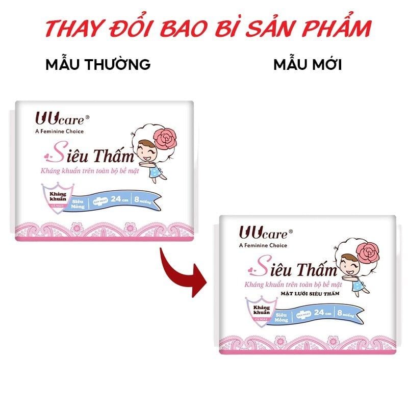 Băng Vệ Sinh Siêu Thấm Ban Ngày UUcare Young Girl Series 24cm - Gói 8 Miếng (Che tên sản phẩm khi giao hàng)