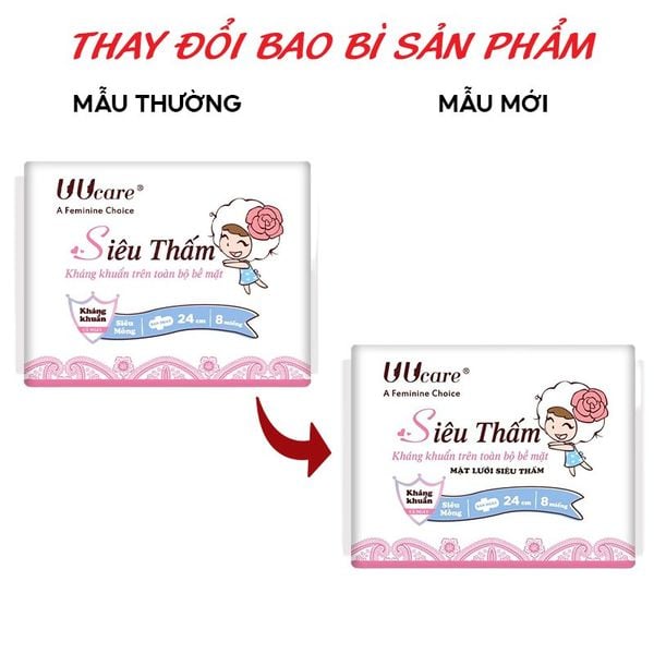  Băng Vệ Sinh UUcare Siêu Thấm Ban Ngày Young Girl Series 24cm - Gói 8 Miếng (Che tên sản phẩm khi giao hàng) 