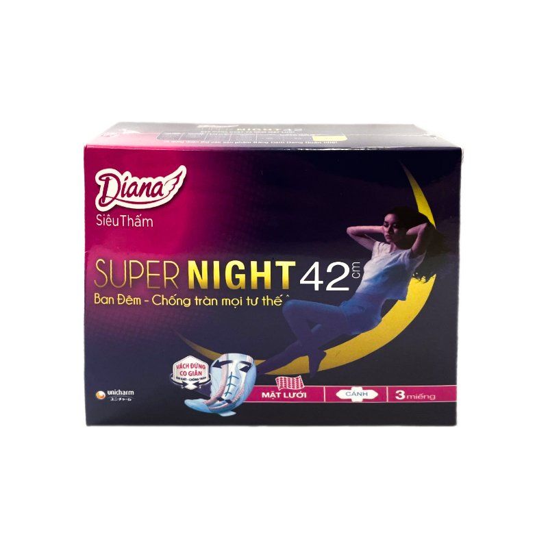 Băng Vệ Sinh Diana Siêu Thấm Super Night Có Cánh 42cm - Hộp 3 Miếng (Che tên sản phẩm khi giao hàng)