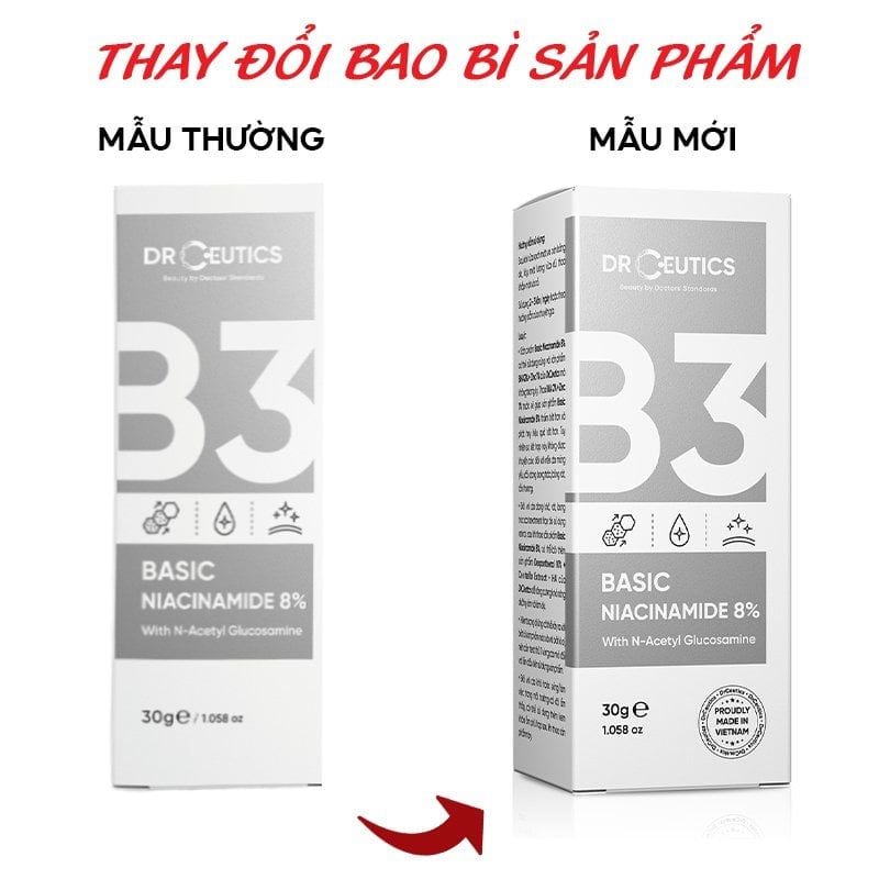 Serum DrCeutics Giảm Thâm, Sáng Da & Kiềm Dầu Basic Niacinamide 8% 30g