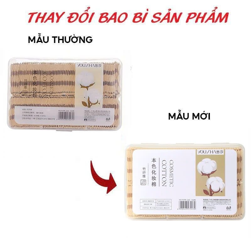 [NHẬP KHẨU][Hộp 120 Miếng] Bông Tẩy Trang Sợi Tre Yousha 3 Lớp Thấm Hút Tốt YV096