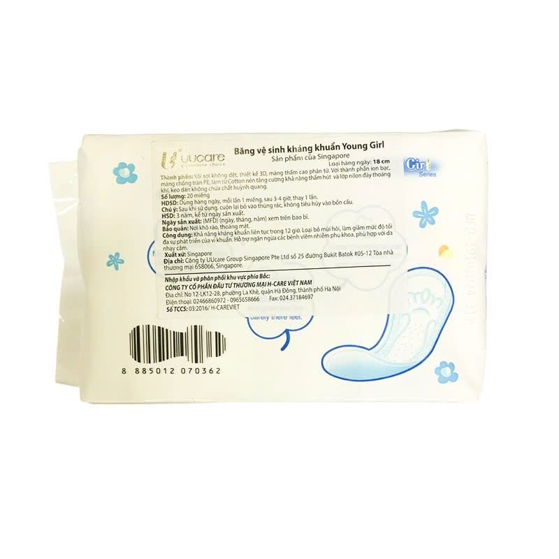 Băng Vệ Sinh Hằng Ngày Kháng Khuẩn UUcare Young Girl Series 18cm - 20 Miếng (Che tên sản phẩm khi giao hàng)