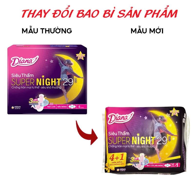 Băng Vệ Sinh Diana Siêu Thấm Supernight 29cm - 4 Miếng (Che tên sản phẩm khi giao hàng)